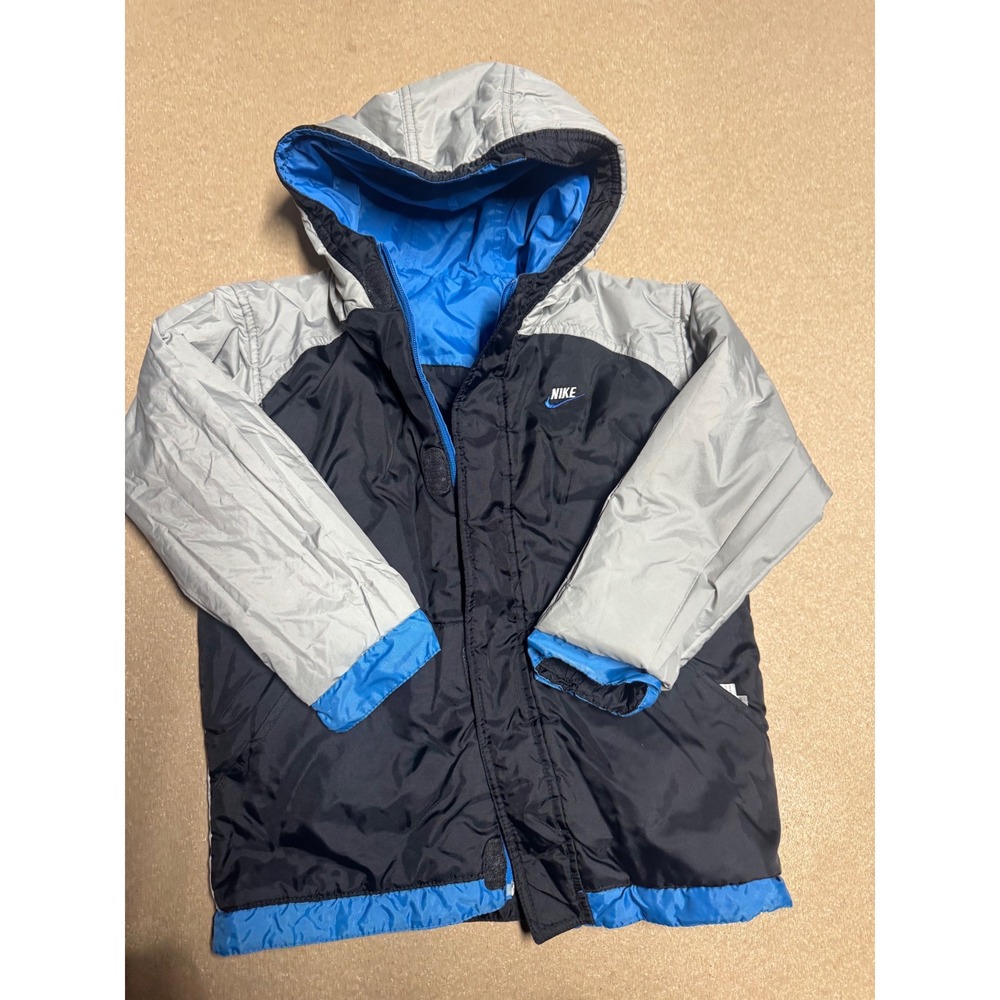 vtg grey tag Nike Kids Hooded Jacket Blue Black Gray Zip‎ Up reversible Size 7